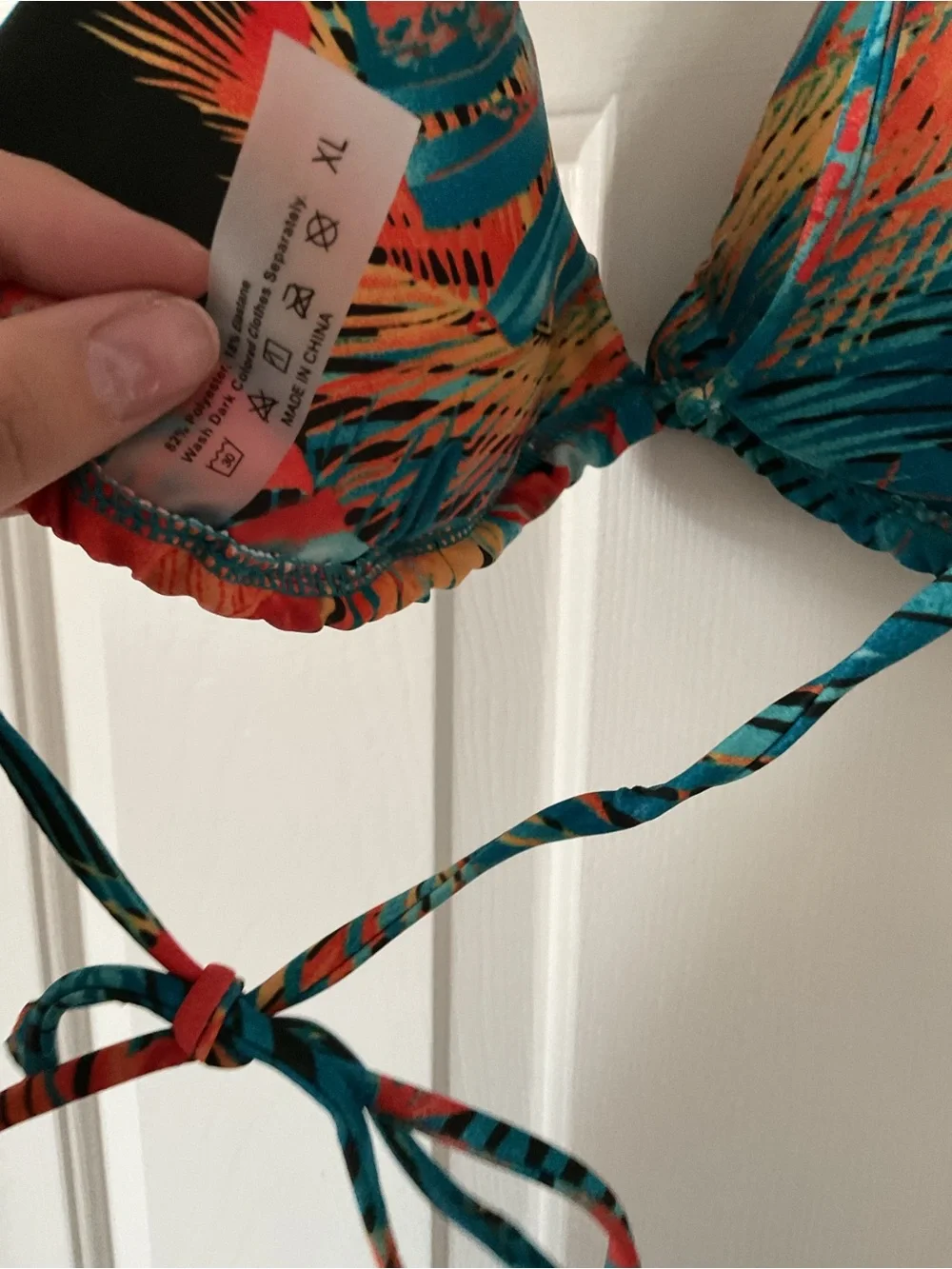 Tropical Print String Bikini Top in Teal and Coral - Picture 4 of 4